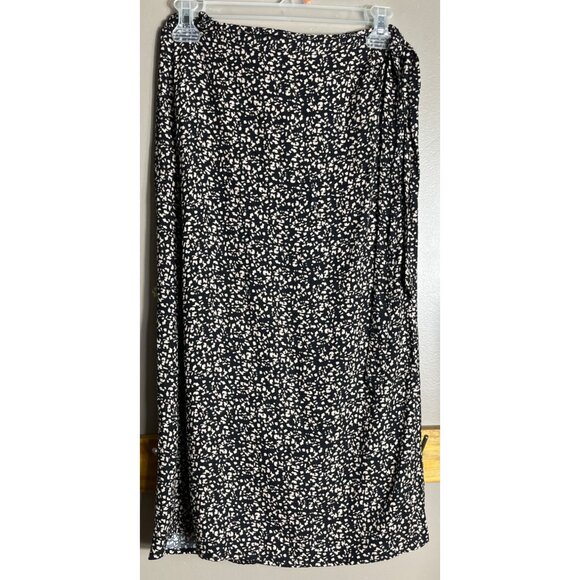 Urban Romantics Skirt Wrap Midi Black Beige Rayon A-line Womens M - Picture 8 of 8